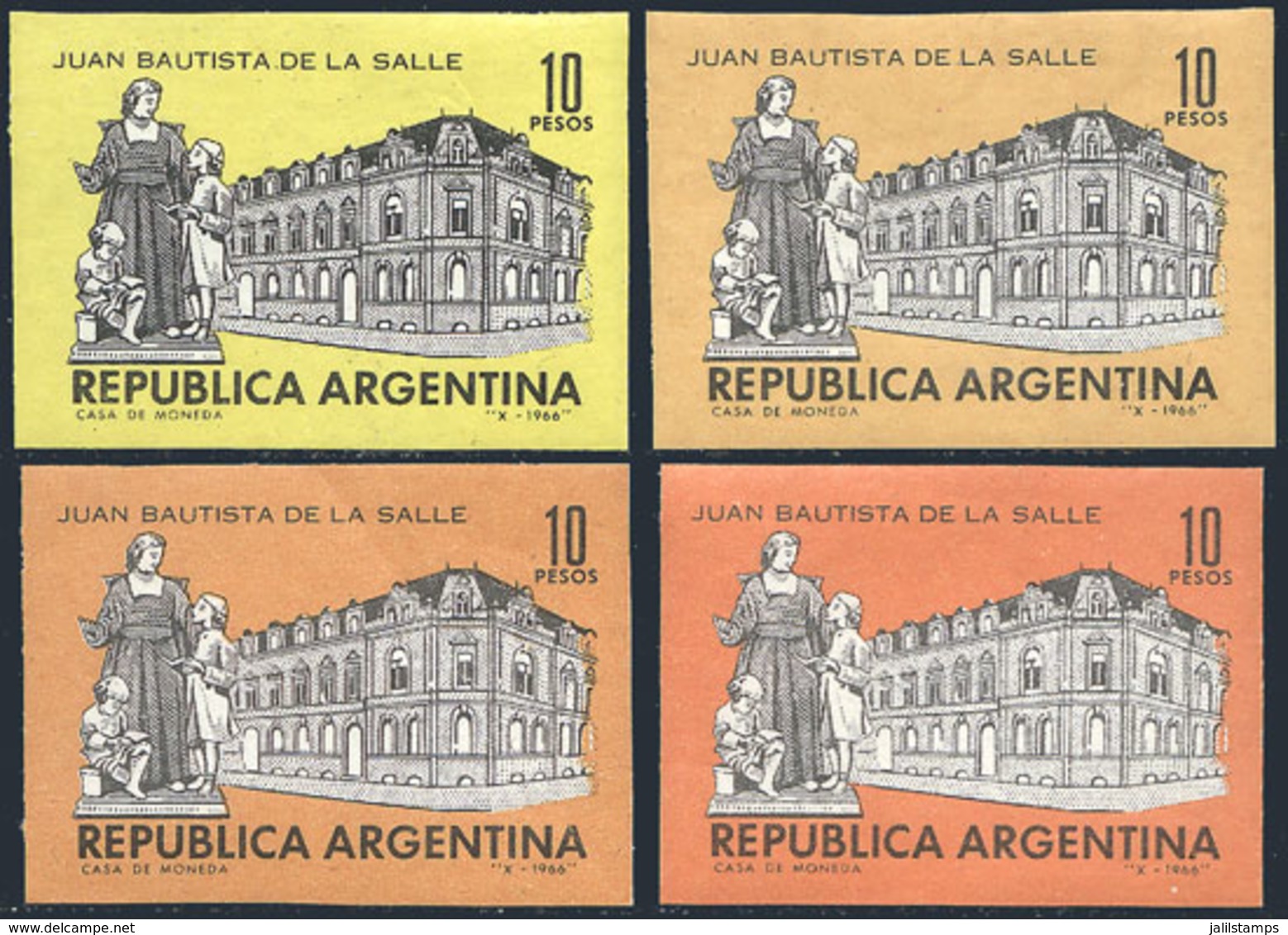 ARGENTINA: GJ.1399, 1966 Juan Bautista La Salle, PROOFS Printed On The Paper Used For The Issue (with Gum And Watermarke - Nuevos