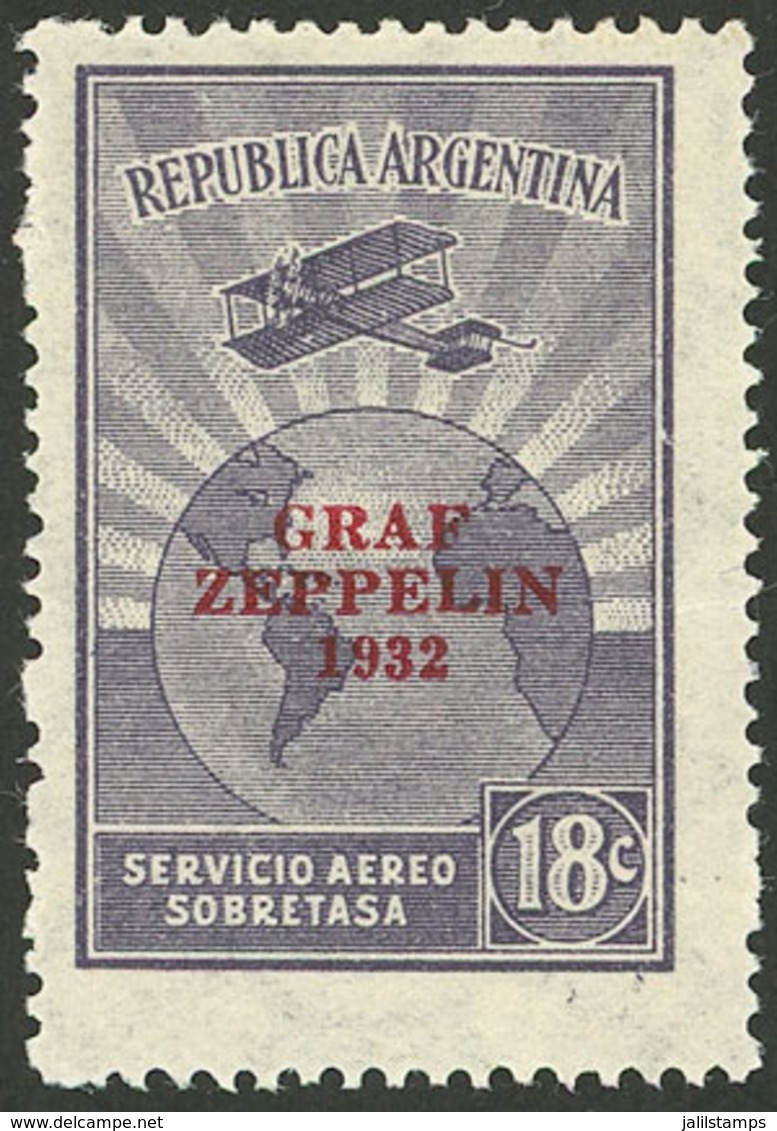 ARGENTINA: GJ.721A, 1932 Zeppelin 18c. In LILAC, MNH (+30%), Superb! - Luchtpost