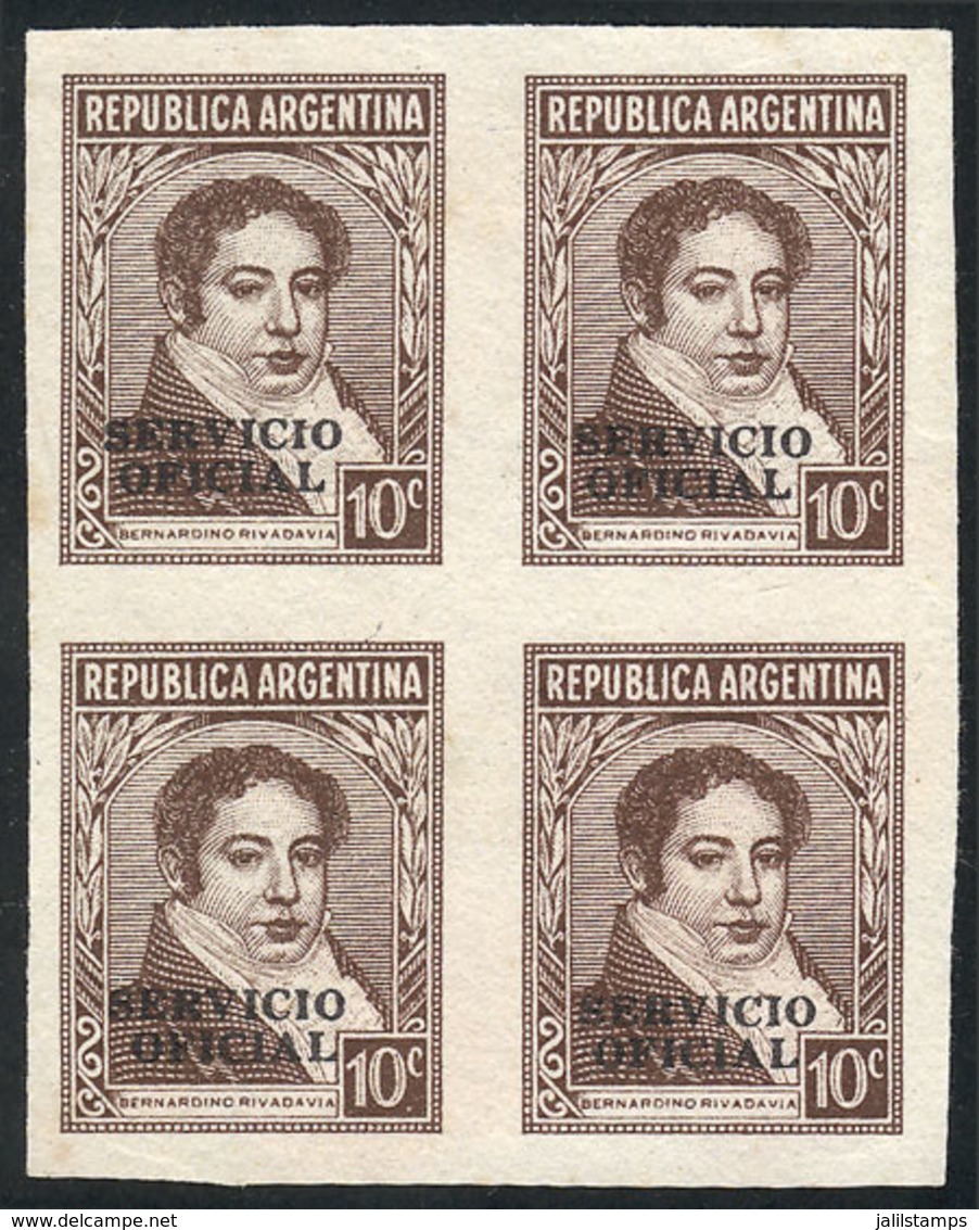 ARGENTINA: GJ.635, 1935 10c. Rivadavia, COLOR PROOF, Block Of 4 Printed On Paper With Unsurfaced Front, Fine To VF Quali - Officials