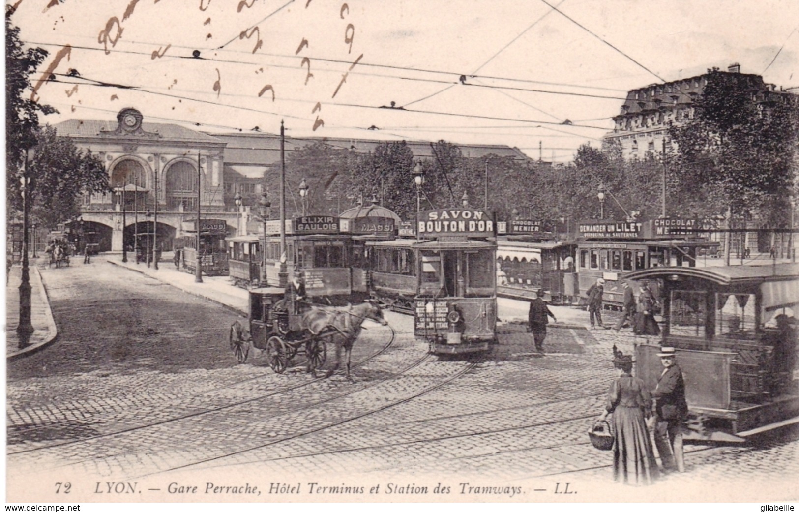 69 - Rhone -  LYON - Gare Perrache - Hotel Terminus Et Station Des Tramways - Other & Unclassified