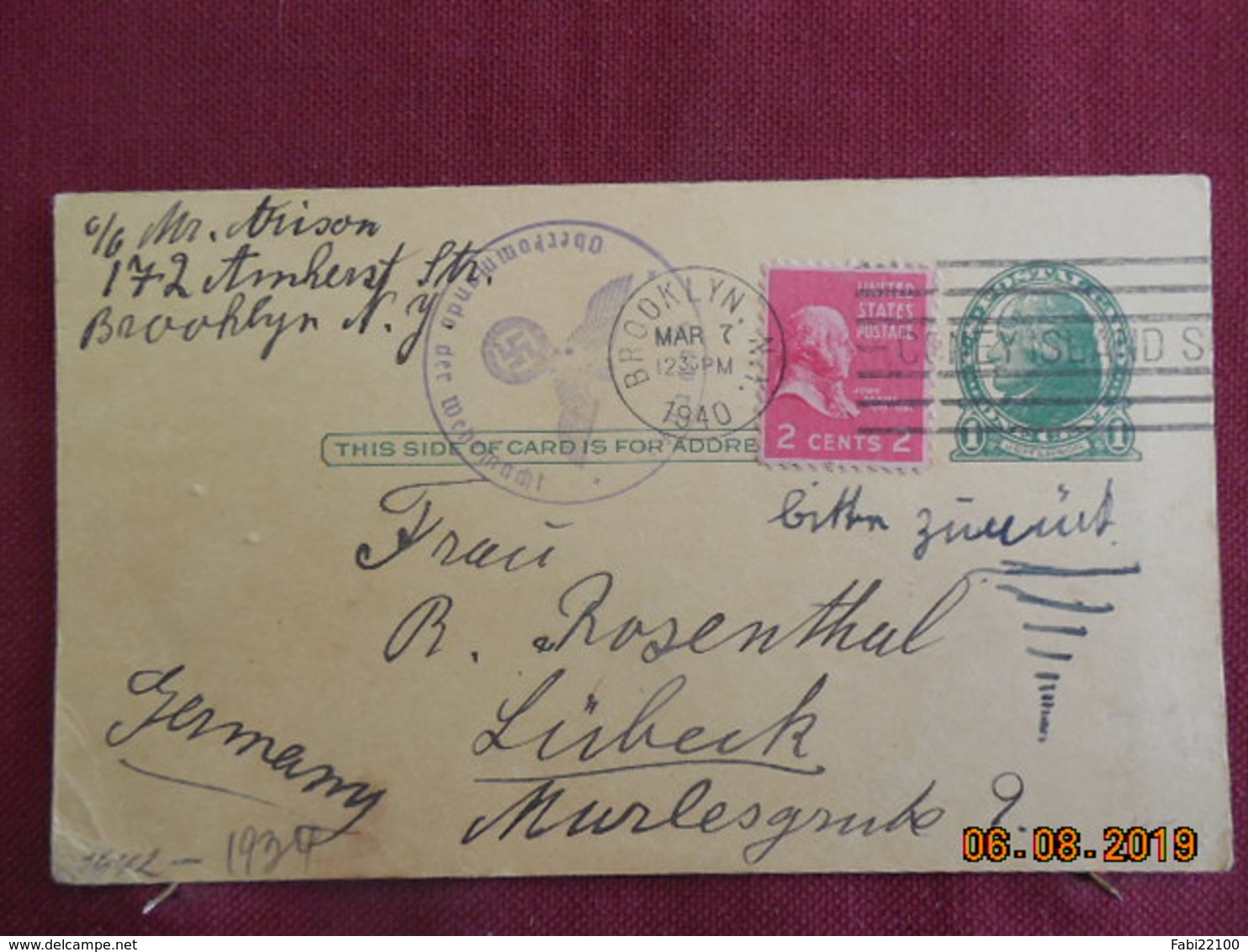 Entier Postal De 1940 à Destination De Lubeck Avec Cachet Wermacht - 1921-40
