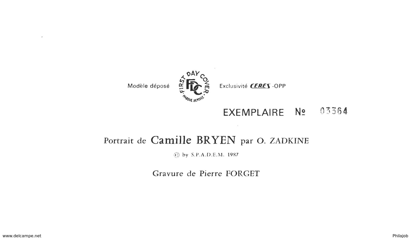 " OEUVRE DE CAMILLE BRYEN " Sur Encart 1° Jour N°té Sur SOIE De 4 Pages De 1987 N°YT 2493 Parf état - Otros & Sin Clasificación