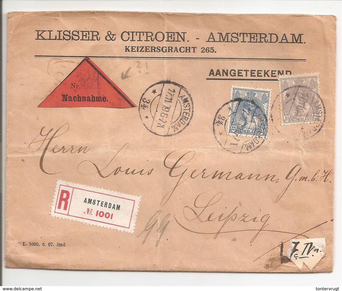 Em.1899 Bontkraag Aangetekend 10ct +12 1/2ct NVPH 62 + 63 Amsterdam 34 LB>Leipzig - Briefe U. Dokumente