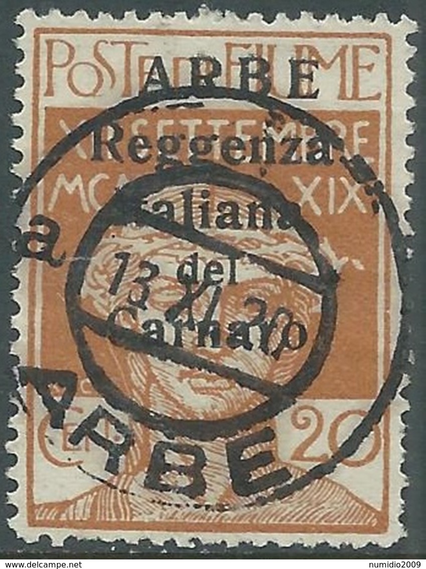 1920 ARBE USATO 20 CENT CARATTERI PICCOLI - RA12 - Arbe & Veglia