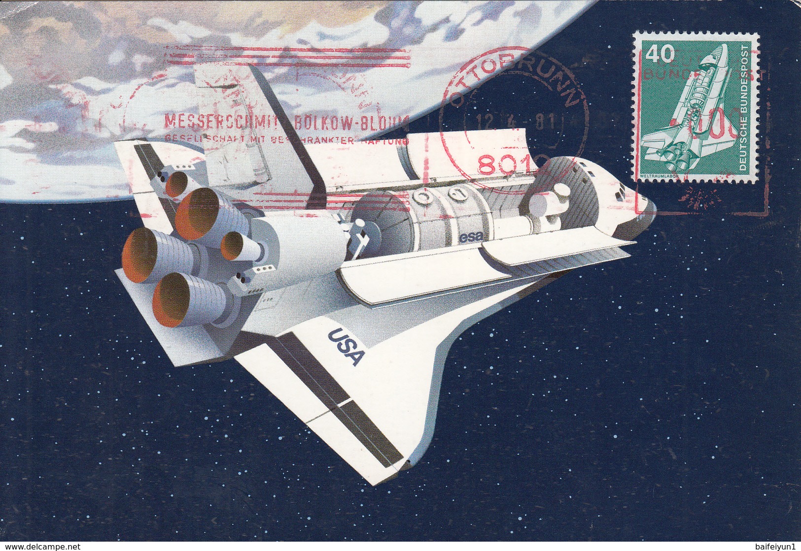 1981 German NASA And ESA   Space Shuttle Columbia STS-1  Commemorative Post Card - America Del Nord