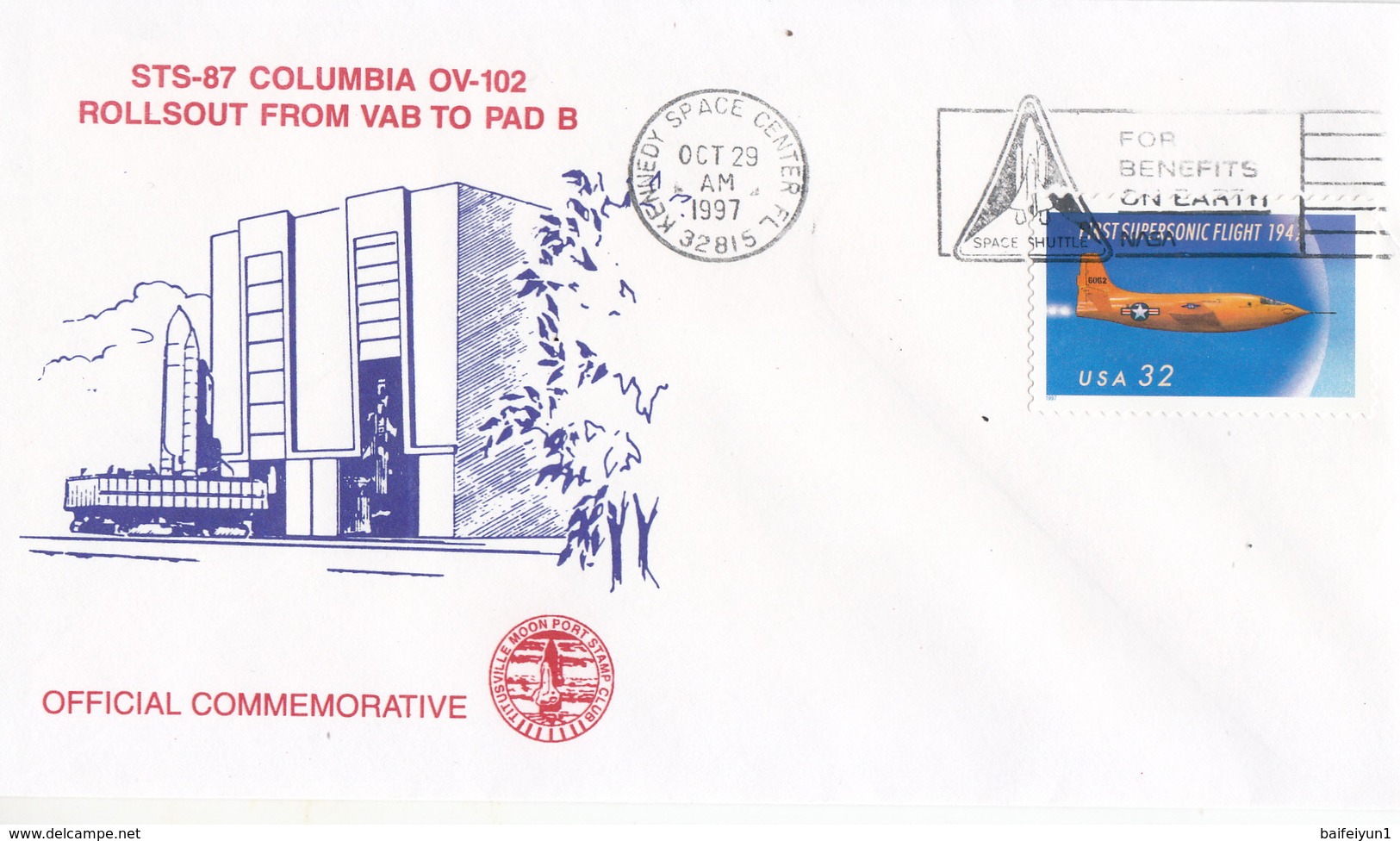 1997 USA Space Shuttle Columbia STS-87  Commemorative Cover - Noord-Amerika