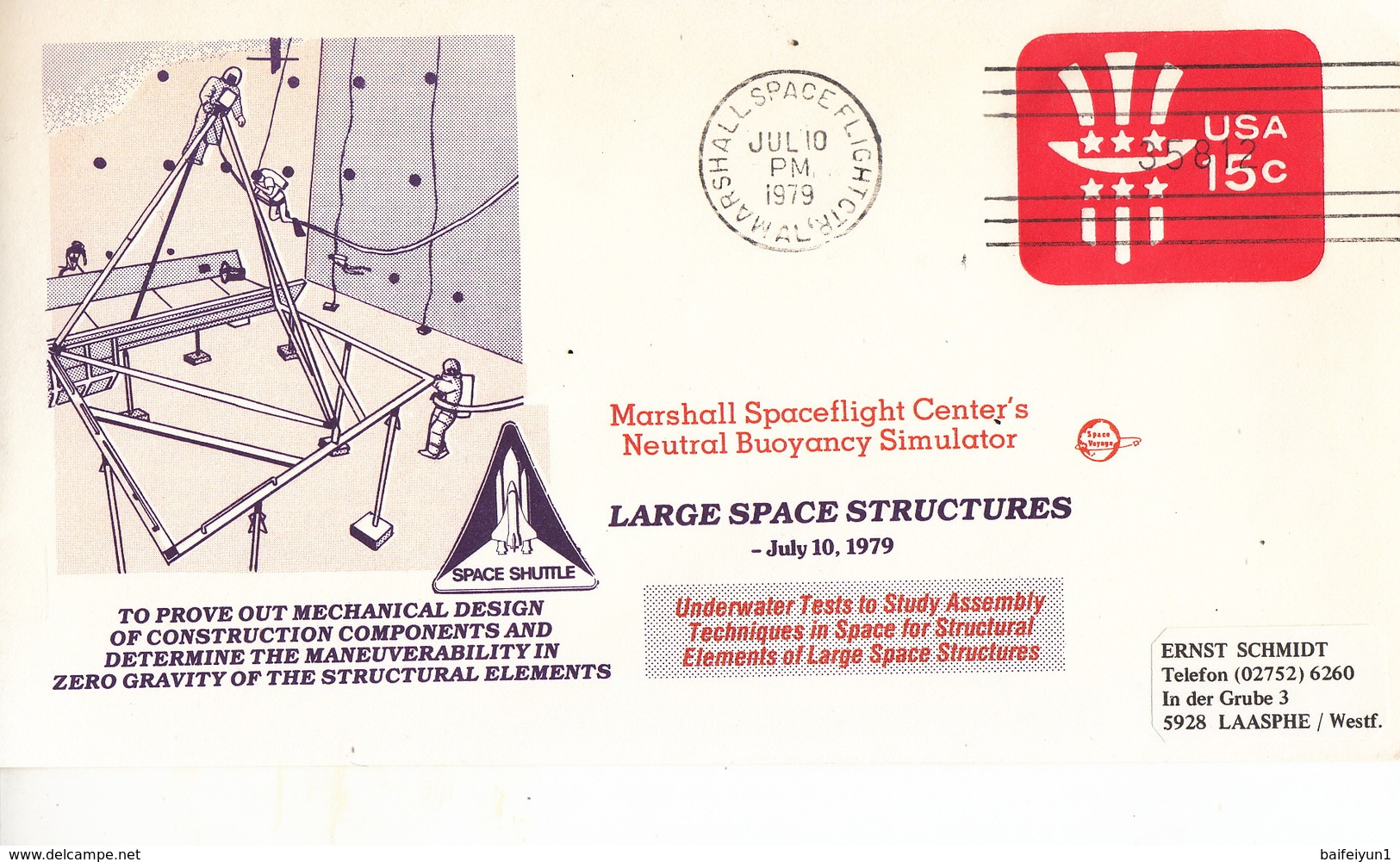 1979 USA Space Shuttle Marshall Spaceflight Center's Neutral Buoyancy Simulator Commemorative Cover - América Del Norte