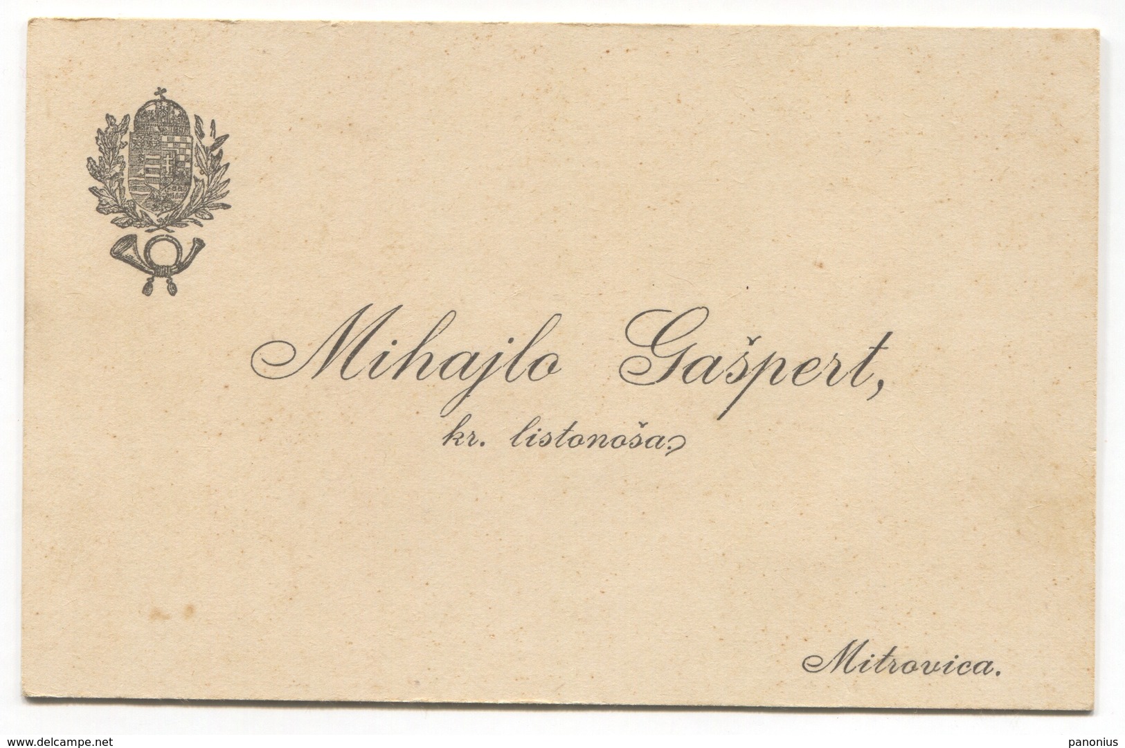 POSTMAN / THE ROYAL BEARER - VINTAGE OLD VISITING CALLING CARD, MITROVICA SERBIA / KINGDOM Of HUNGARY - Visitenkarten