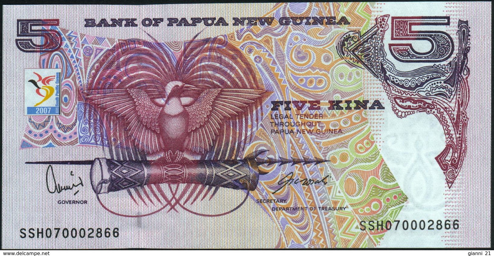 PAPUA NEW GUINEA - 5 Kina 2007 {13th South Pacific Games ~ 2007} AU-UNC P.34 - Papoea-Nieuw-Guinea