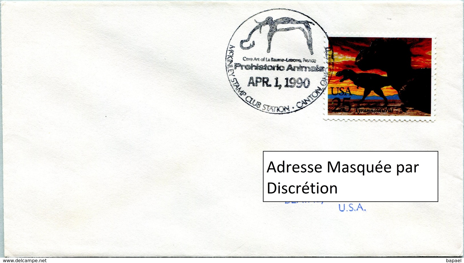 Enveloppe Évènement Des États-Unis (01-04-90) - McKinley Stamp Club - Animaux Préhistoriques (Tyrannosaure) - FDC