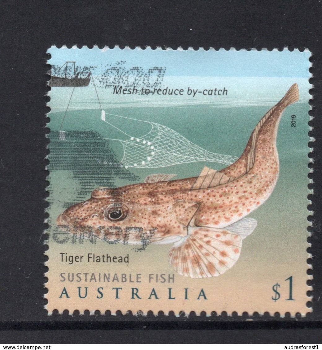 2019 AUSTRALIA TIGER FLATHEAD FISH VERY FINE POSTALLY USED $1 Sheet Stamp - Used Stamps