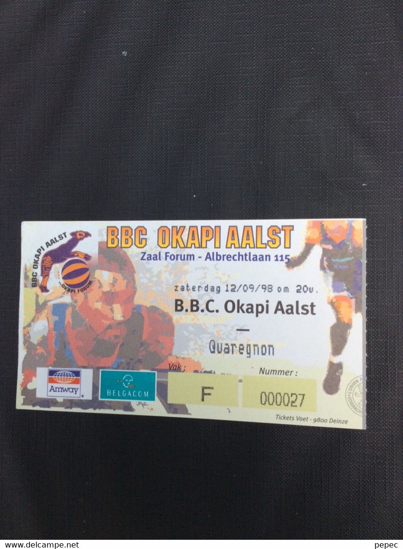 OKAPI AALST - QUAREGNON 12/09/1998 - Match Tickets