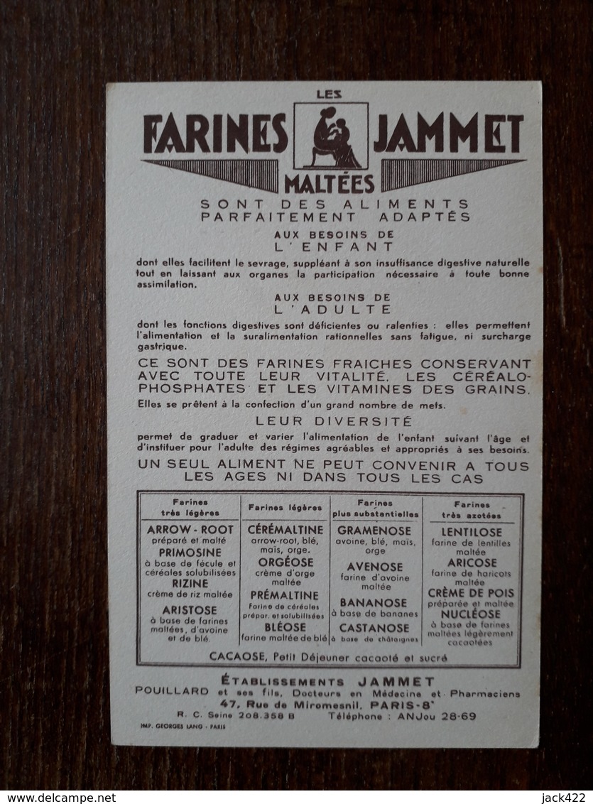 L23/111 Carte Publicitaire FARINES JAMMET - Le Berry - Dessin Jean Droit - - Droit