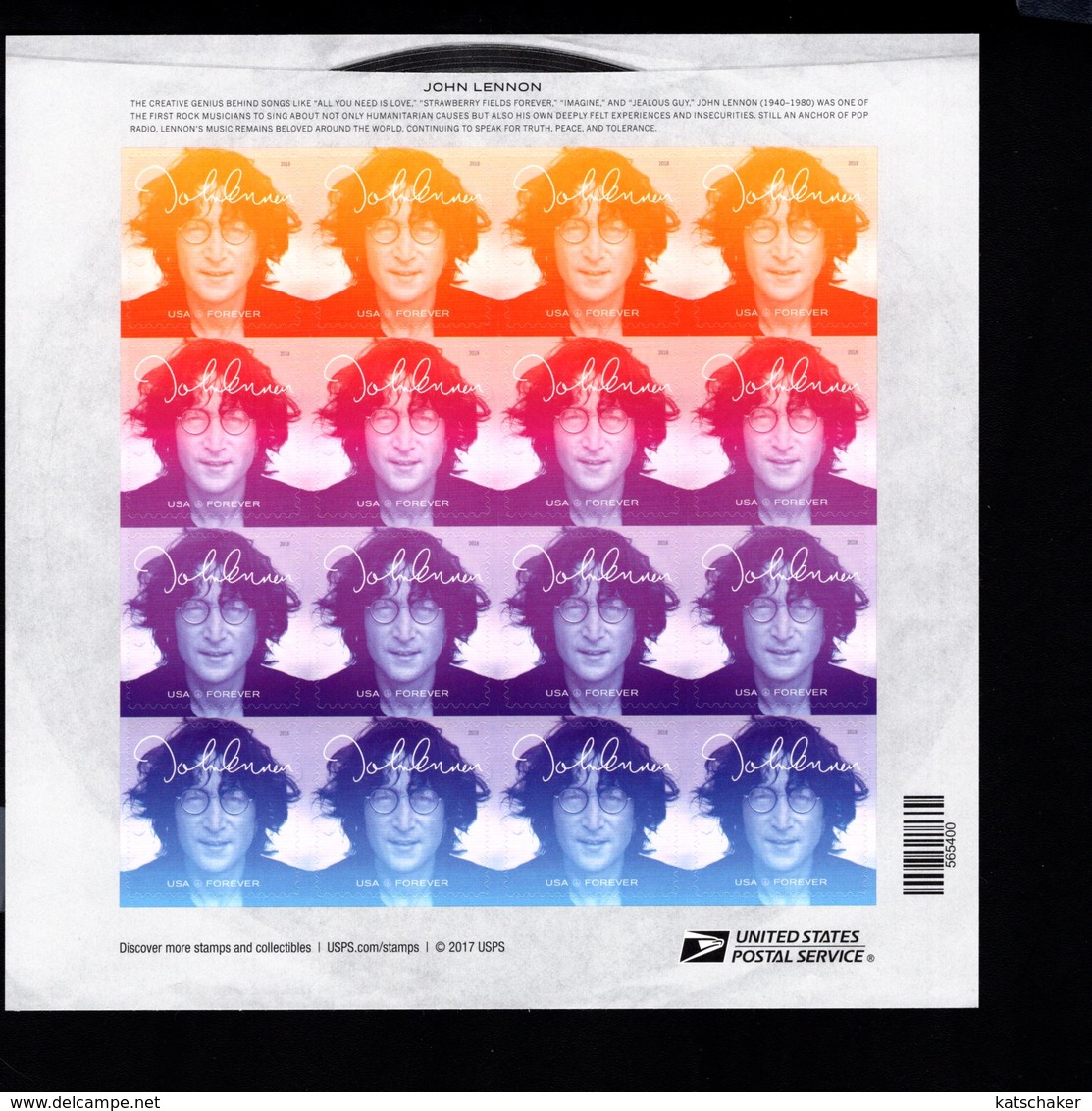 812386414 2018 SCOTT 5312 - 5315 SHEET  POSTFRIS MINT  NEVER HINGED EINWANDFREI (XX)  MUSIC ICONS JOHN LENNON PANE SHEET - Nuevos