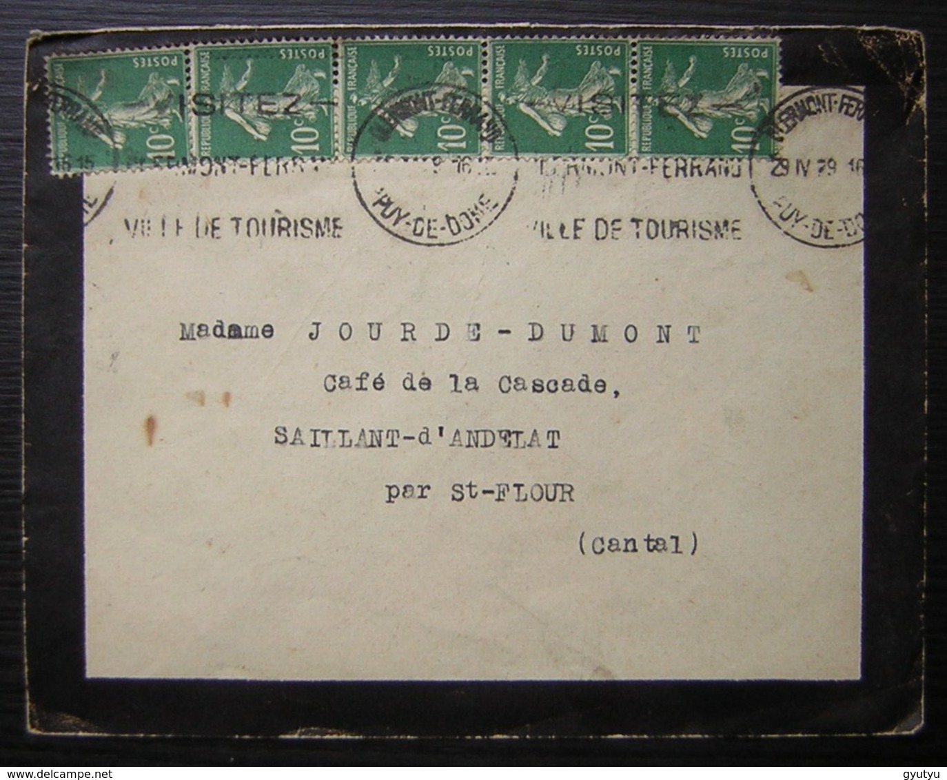 Menat (Puy De Dôme) Maurice Jouberton Notaire Lettre Avec 5 Semeuse à 10 Centimes - 1921-1960: Période Moderne