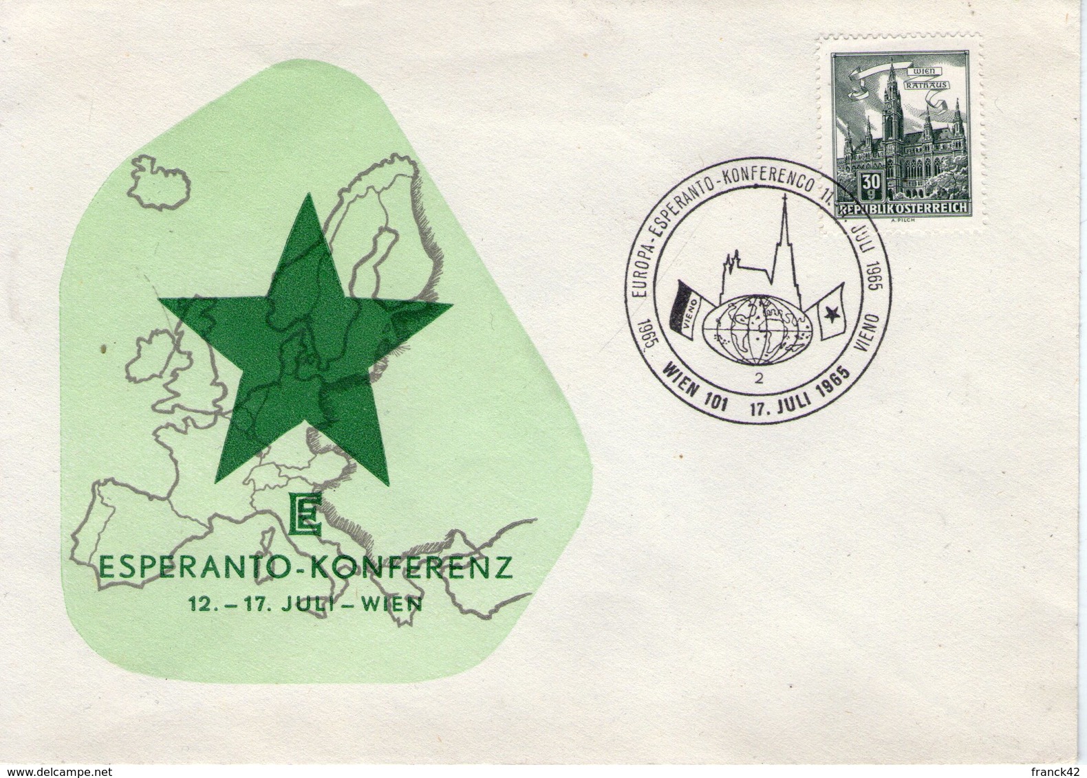 Enveloppe. Conférence Européenne D'esperanto à Vienne. 17/07/1965 - Maschinenstempel (EMA)