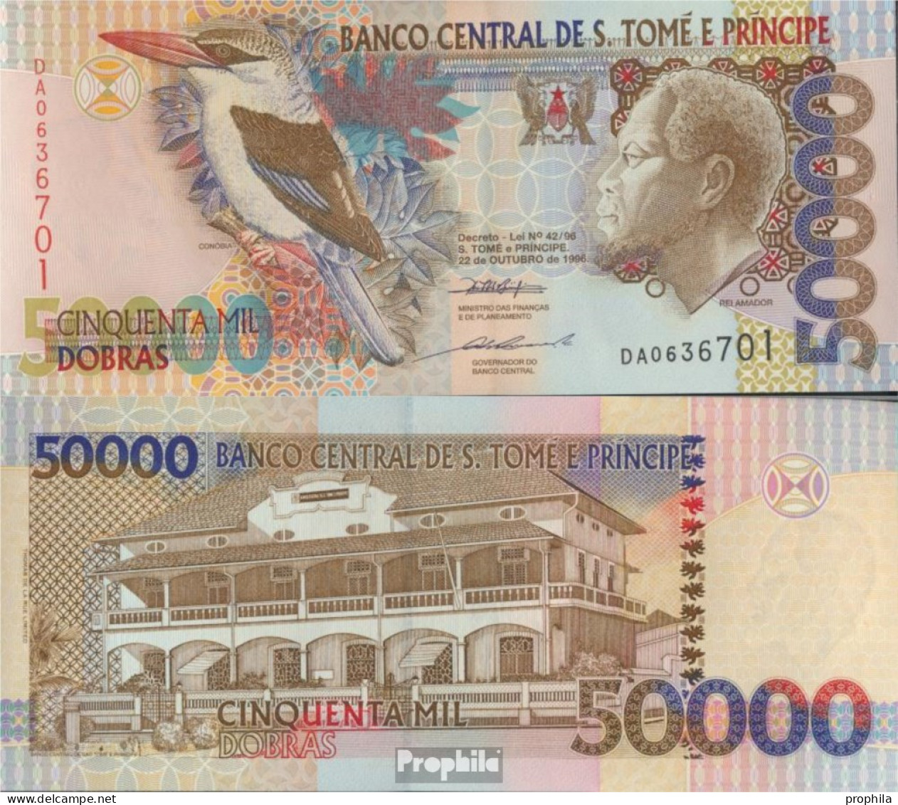 Sao Tome E Principe Pick-Nr: 68a Bankfrisch 1996 50.000 Dobras - Sao Tome And Principe