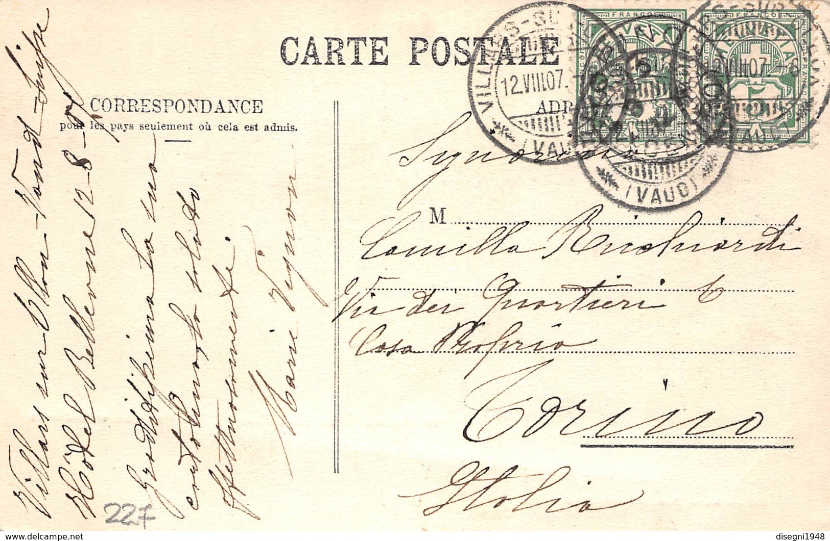 M08434 "VILLARS-LA GARE-GRAND HOTEL MUVERAN ET BELLEVUE " STAZIONE-CARTOLINA  ORIG. SPED. 1907 - Altri & Non Classificati