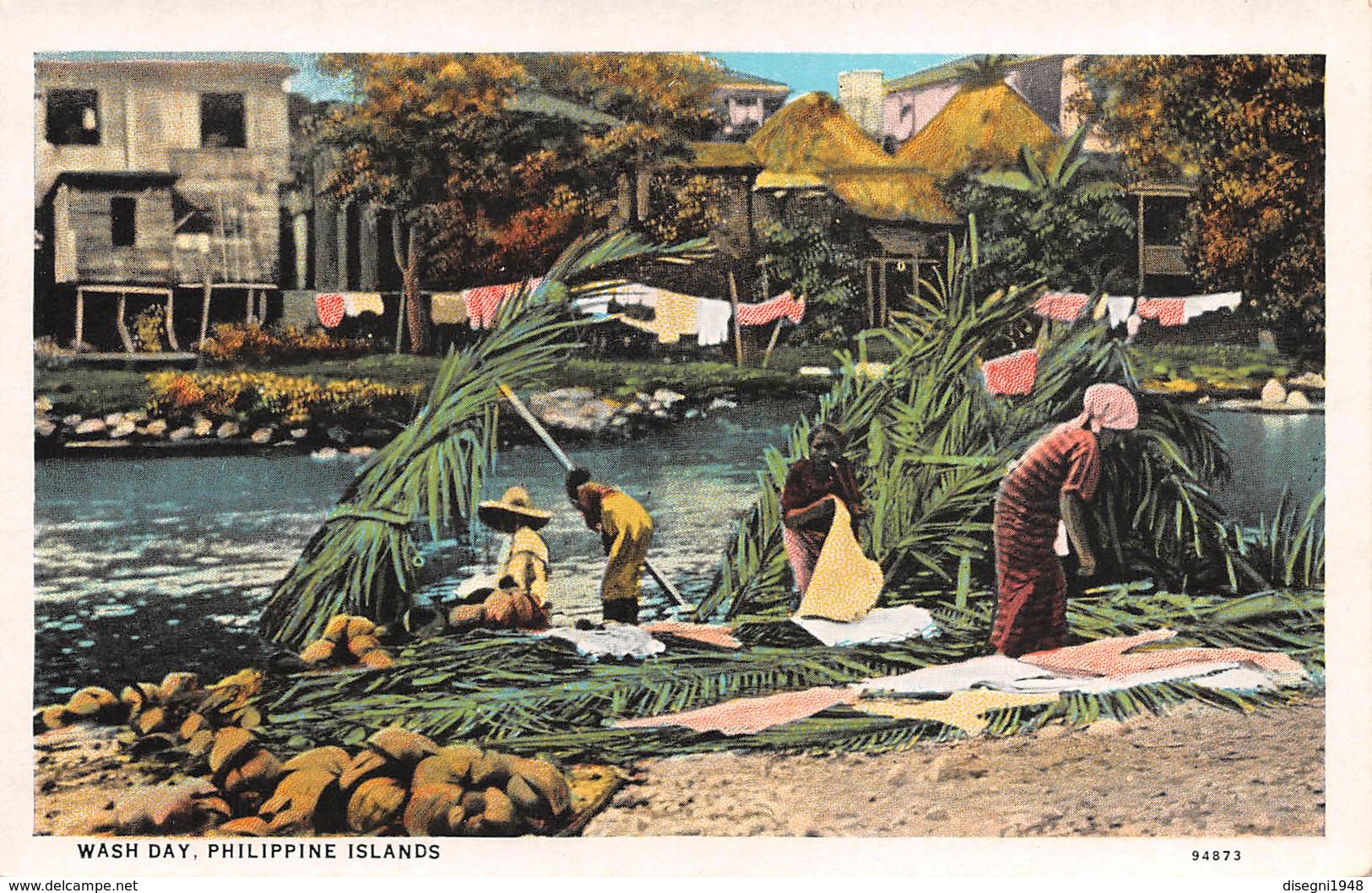 M08435 " WASH DAY-PHILIPPINE ISLANDS " ANIMATA-CARTOLINA  ORIG. NON SPED. - Filippine