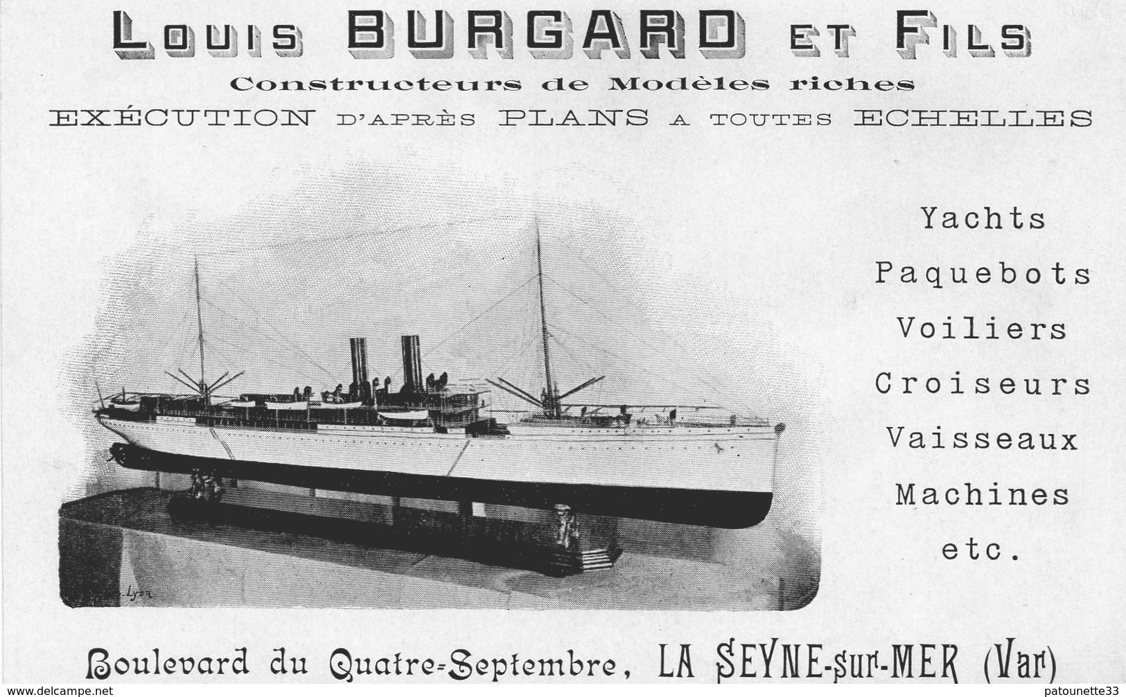 83 LA SEYNE SUR MER CARTE PUBLICITE LOUIS BURGARD ET FILS CONSTRUCTEURS DE MODELES REDUITS DE BATEAUX - La Seyne-sur-Mer