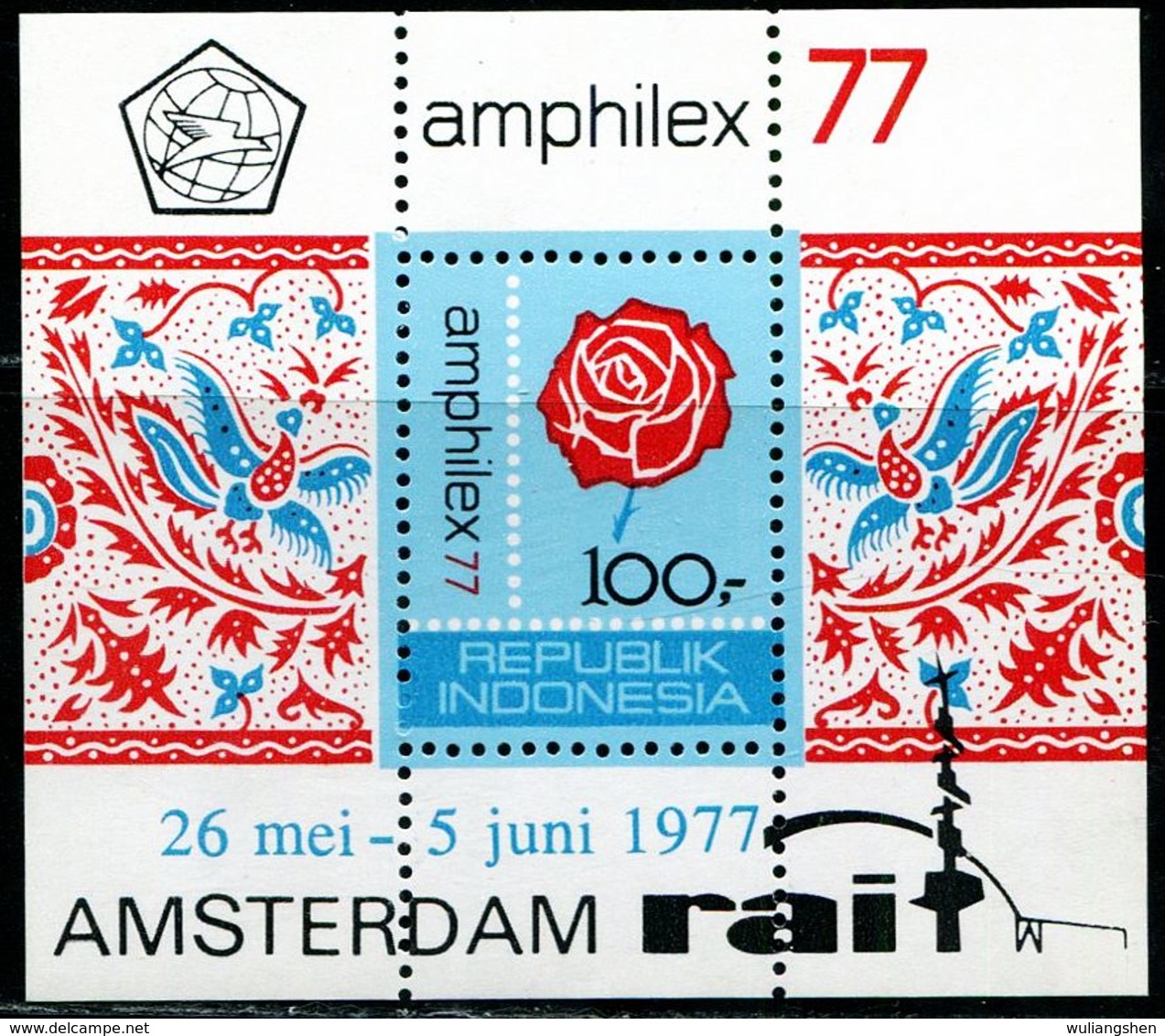 ID0692 Indonesia 1977 Mail Show Rose M/S - Indonesië