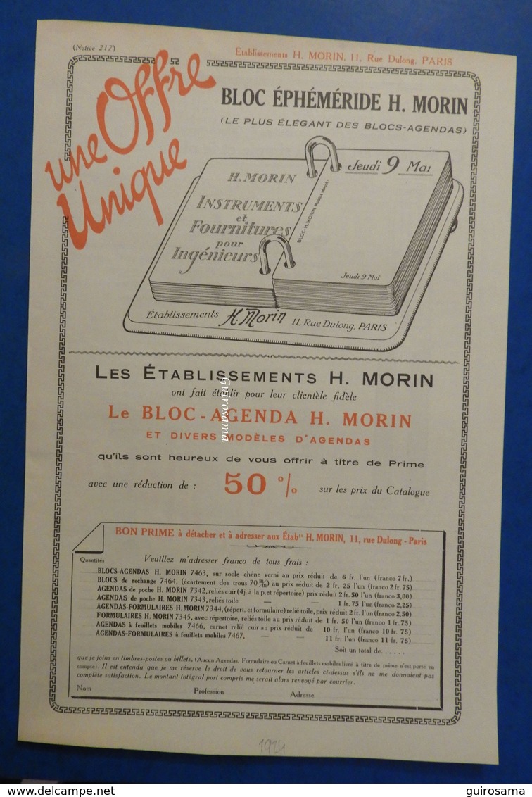 Etablissements H. Morin : Bloc-agenda - 1924 - Autres & Non Classés