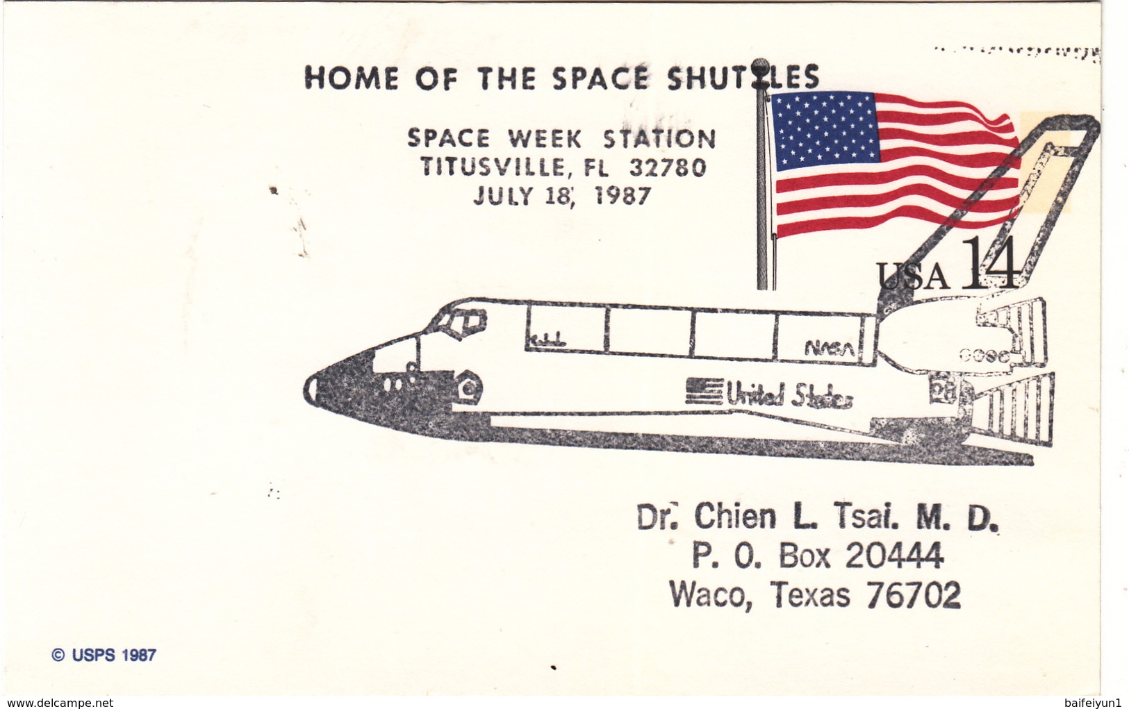 1987 USA Home Of The Space Shuttle  Commemorative Card - North  America