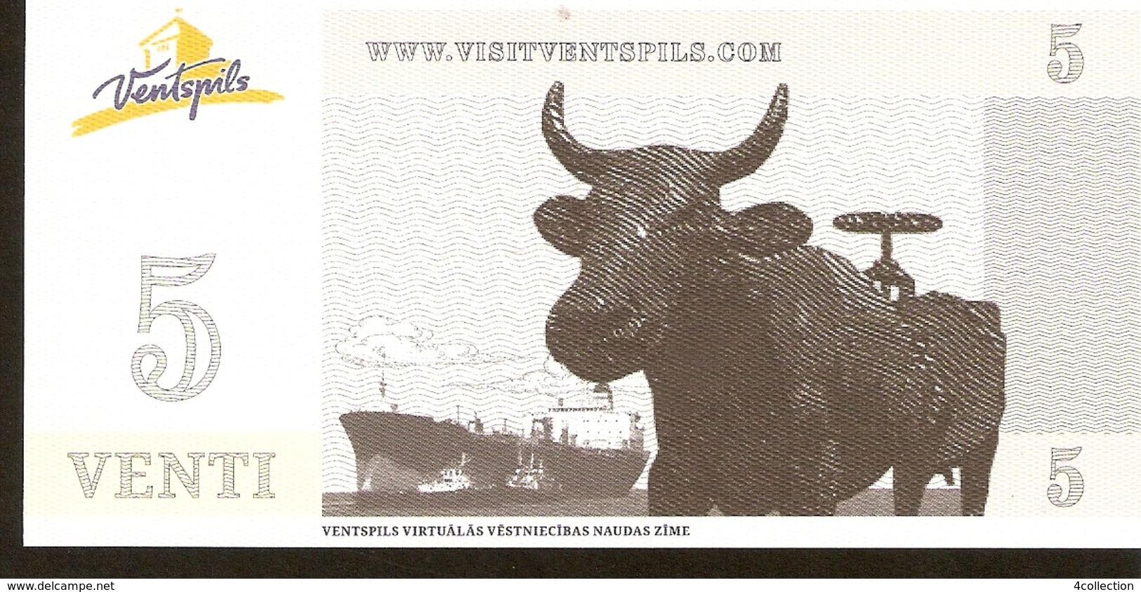 Latvia Ventspils - 5 VENTI Coupon -  Cow Parade Ship Cargo Vessel - Latvia