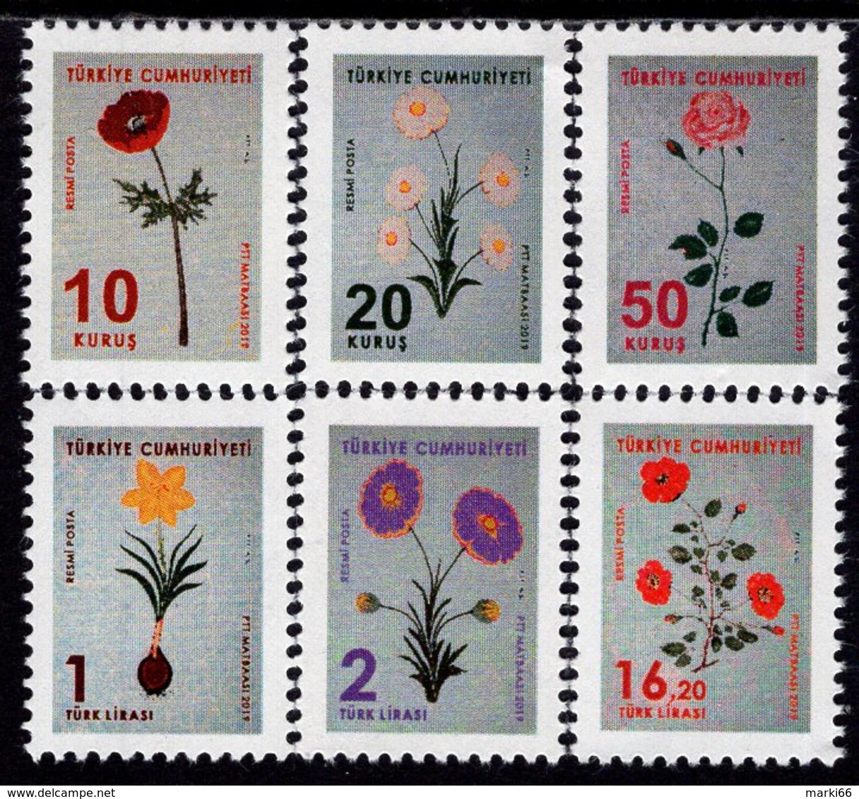 Turkey - 2019 - Marbling Flowers - Mint Official Stamp Set - Neufs