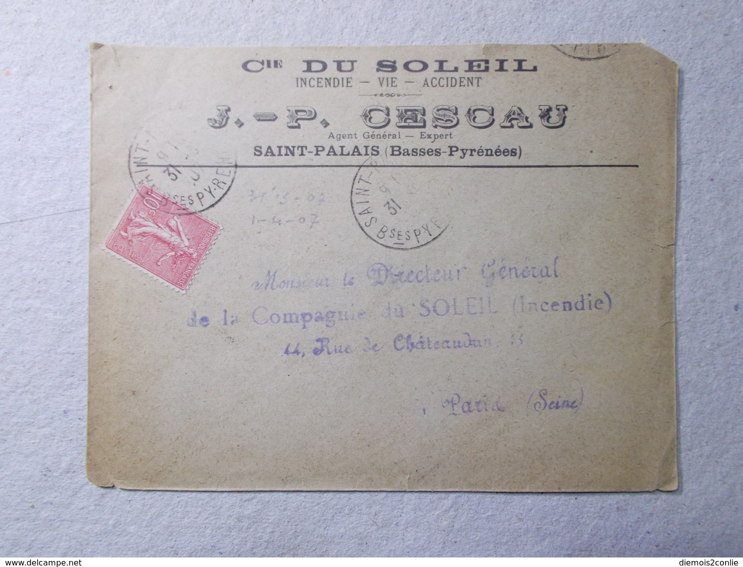 Marcophilie - Lettre Enveloppe Obliteration Timbre - Publicite Professionnelle 1907 (2455) - 1877-1920: Période Semi Moderne