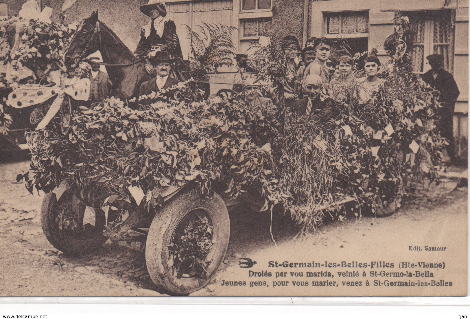 CPA   87- HAUTE VIENNE- SAINT GERMAIN LES BELLES FILLES- FETE- VOITURE FLEURIES - Saint Germain Les Belles