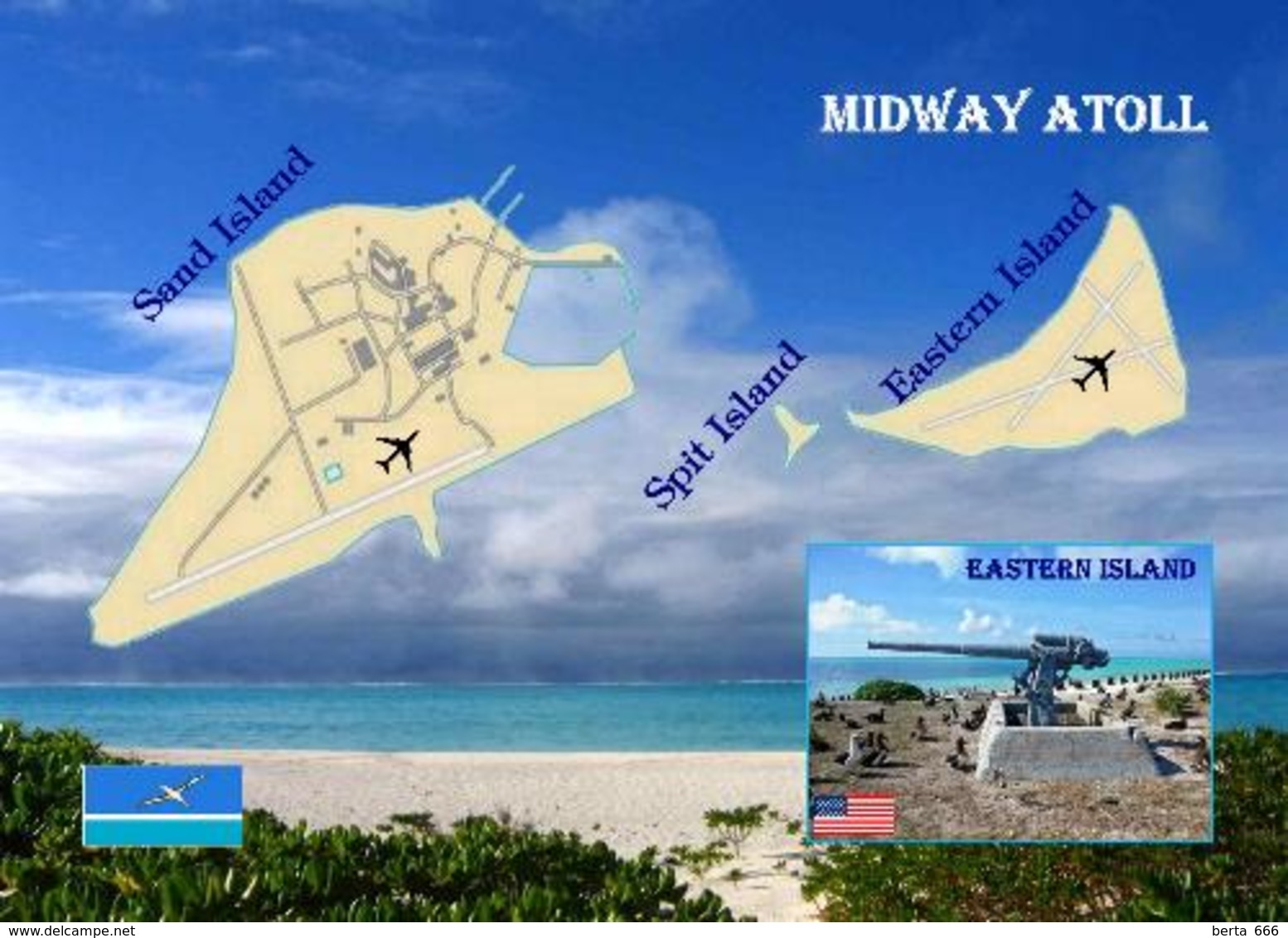 Midway Atoll Map New Postcard Landkarte AK - Midway