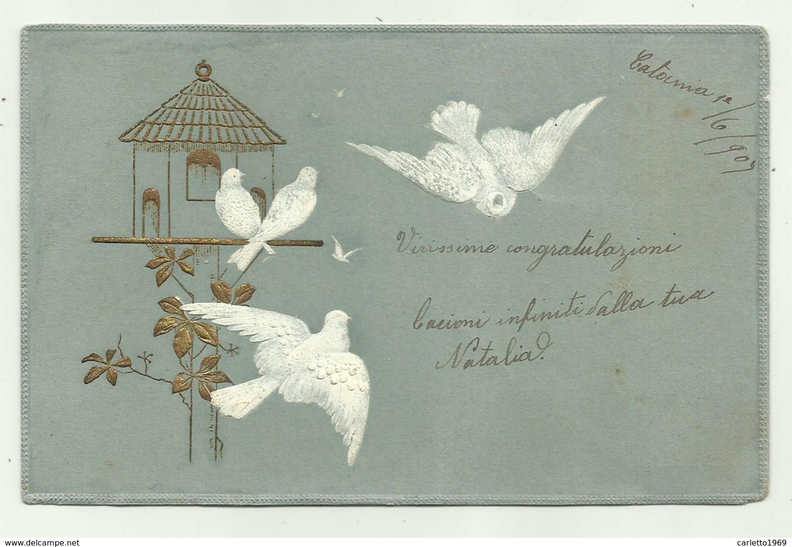 COLOMBE ILLUSTRAZIONE A RILIEVO 1909 VIAGGIATA FP - 1900-1949