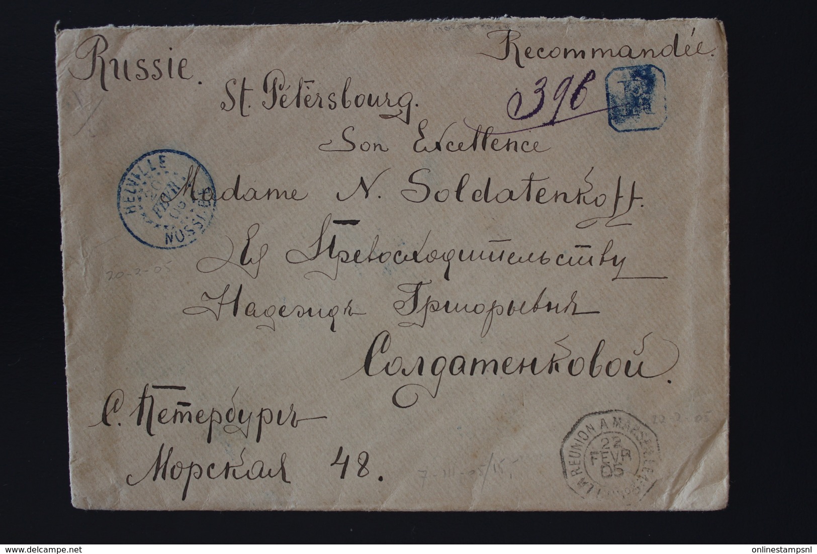 Registered Cover Helville Nossi Be -> St. Petersburg Russia Shipcancel Reunion1902 Rare Destination Pair 50c Madagascar - Briefe U. Dokumente