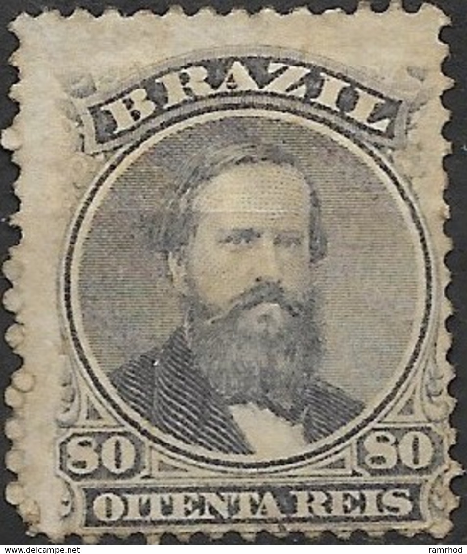 BRAZIL 1866 Emperor Dom Pedro II - 80r - Purple MH SOME PAPER ATTACHED - Ongebruikt