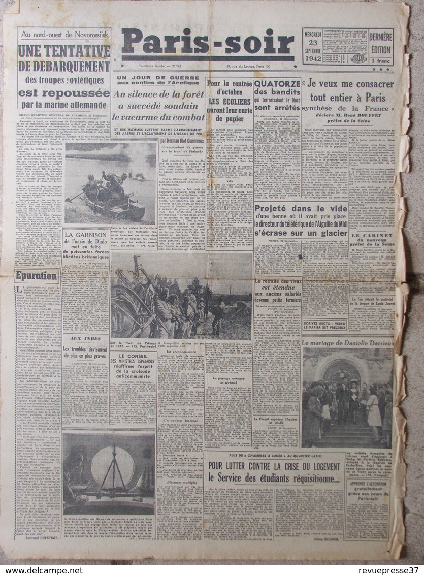 Journal Paris Soir (23 Sept 1942) Tentative Débarquement Troupes Soviétiques - Aiguille Du Midi - D Darrieux - Autres & Non Classés