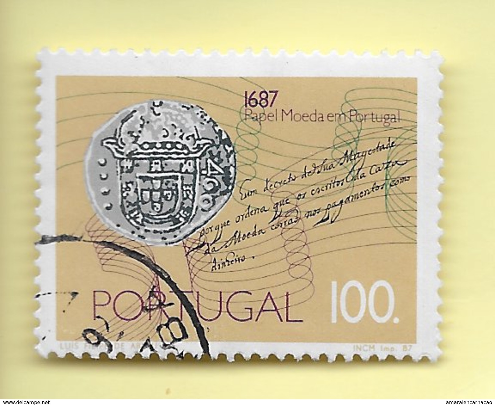 TIMBRES - STAMPS - FRANCOBOLLI - PORTUGAL - 1987 - 300 ANS DE L&rsquo;ÉMISSION DU PAPIER-MONNAIE - TIMBRE OBLITÉRÉ - Oblitérés