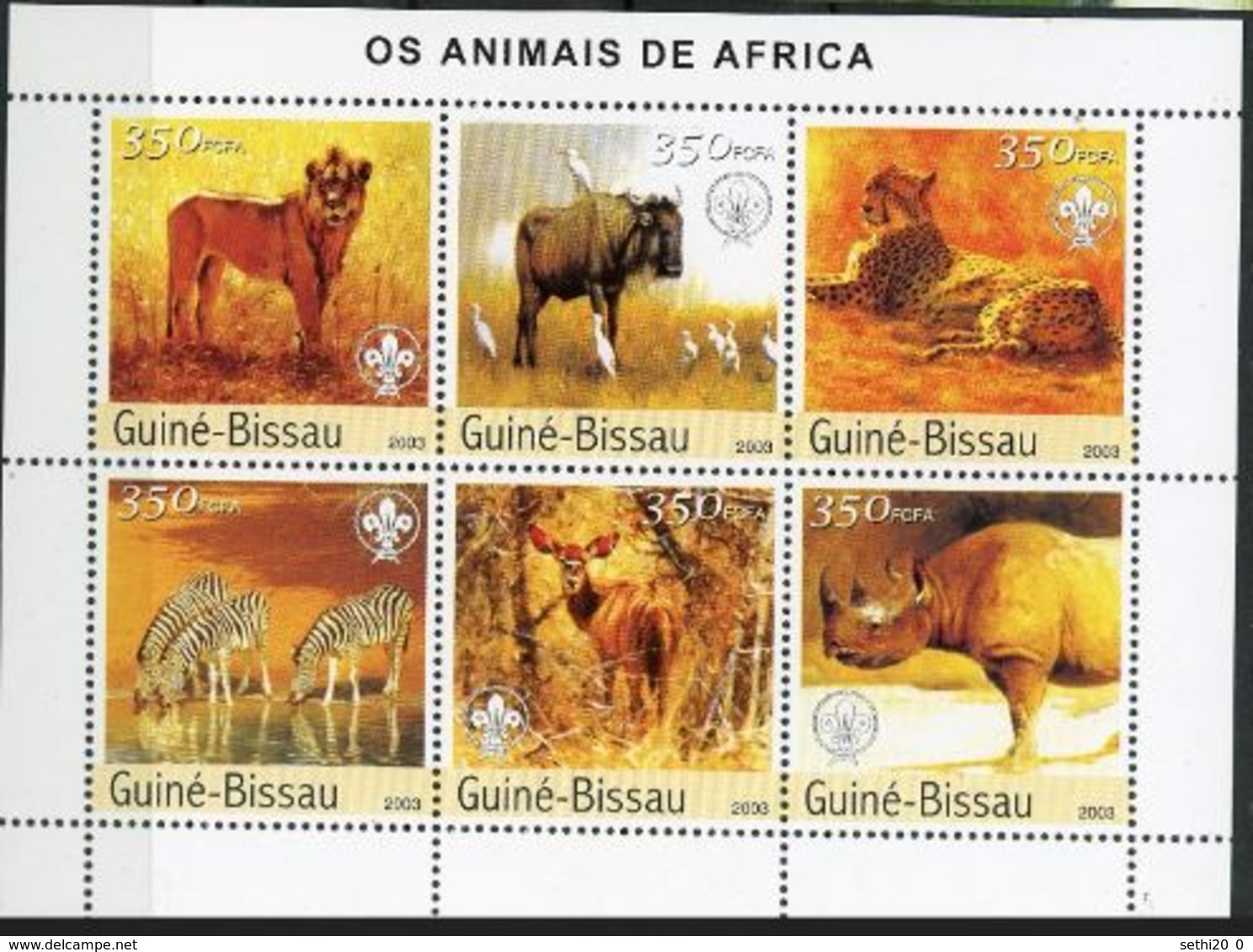 Guinée Bissau 2003  Cats Chats Lion Léopard Zèbre Rhinoceros Scoutism Scoutisme - Big Cats (cats Of Prey)
