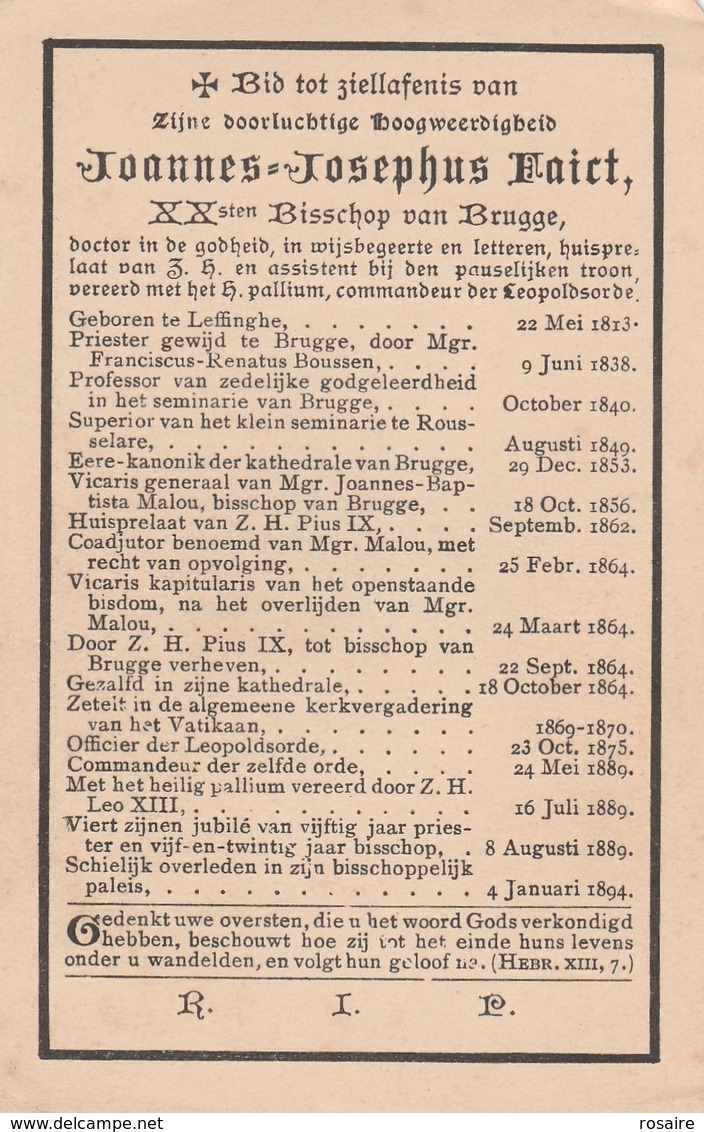 Joannes Josephus Faict-leffinghe -bisschop 1894 - Devotieprenten