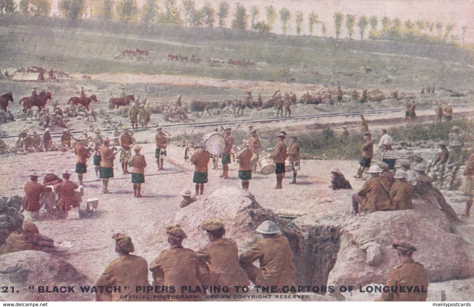 AQ54 Military - Daily Mail Battle Pictures 21 - Blackwatch Pipers Playing To The Captors Of Longueval - War 1914-18