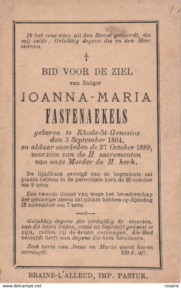 Joanna Maria Fastenaekels-rhode-st-genesius 1889 - Images Religieuses