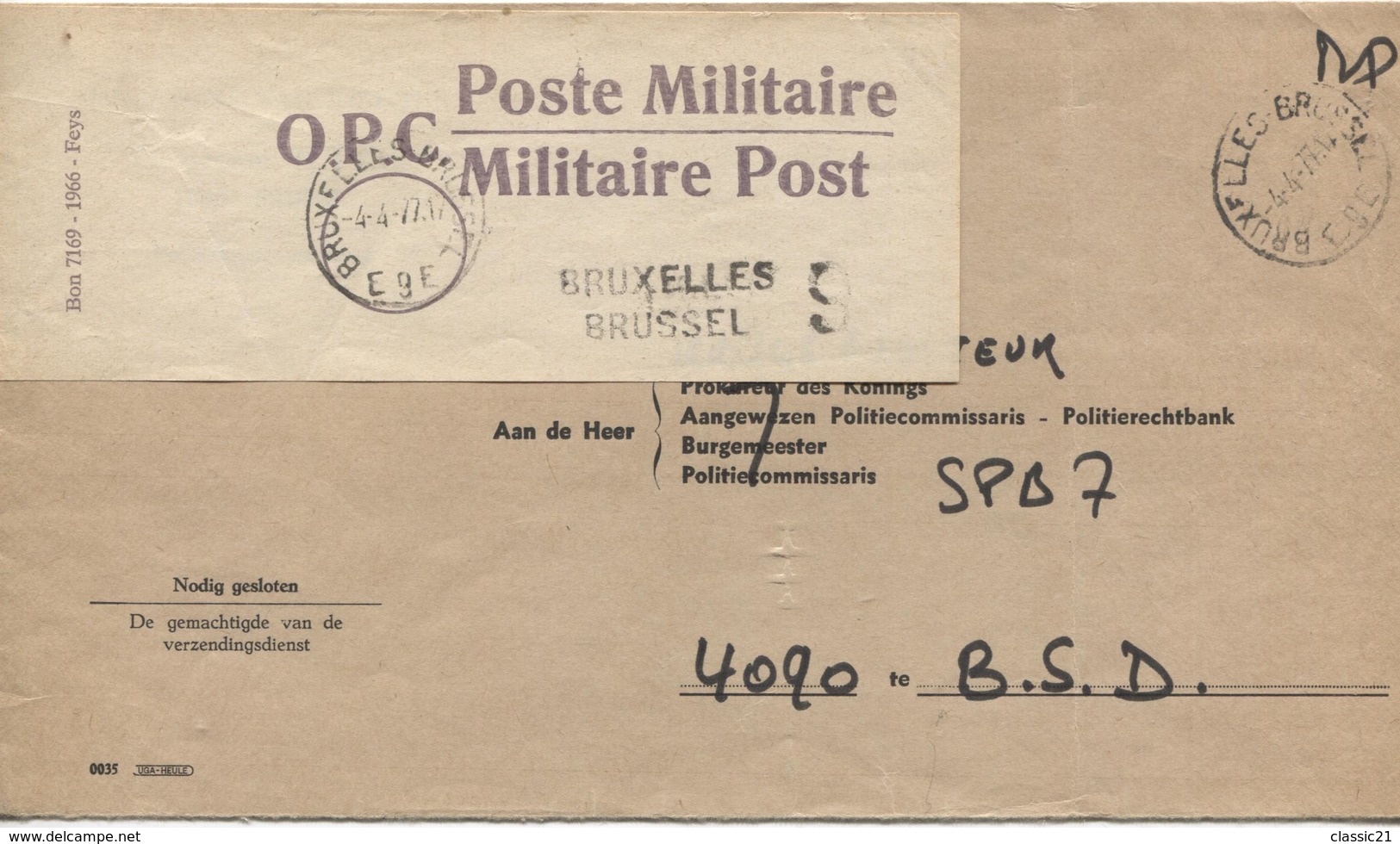 3248/ Lettre Ministerie Justitie Communu De Jette C.4/4/77 +Papillon OPC Poste Militaire Griffe BXL 9 > Krijgs Auditeur - Lettres & Documents