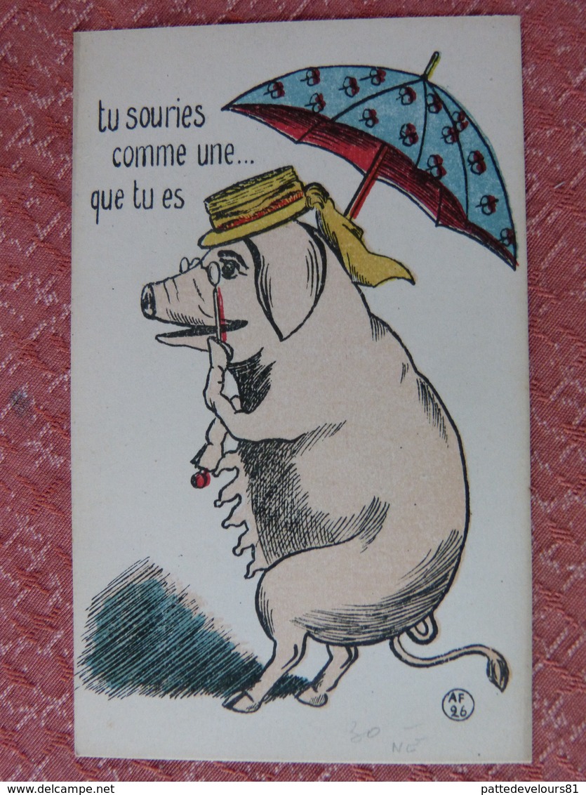CPA Anima LHumanisé Position Humaine  Cochon  Porc Pig Truie Parapluie Pépin Pébroque Illustrateur (2 Scans) - Pigs