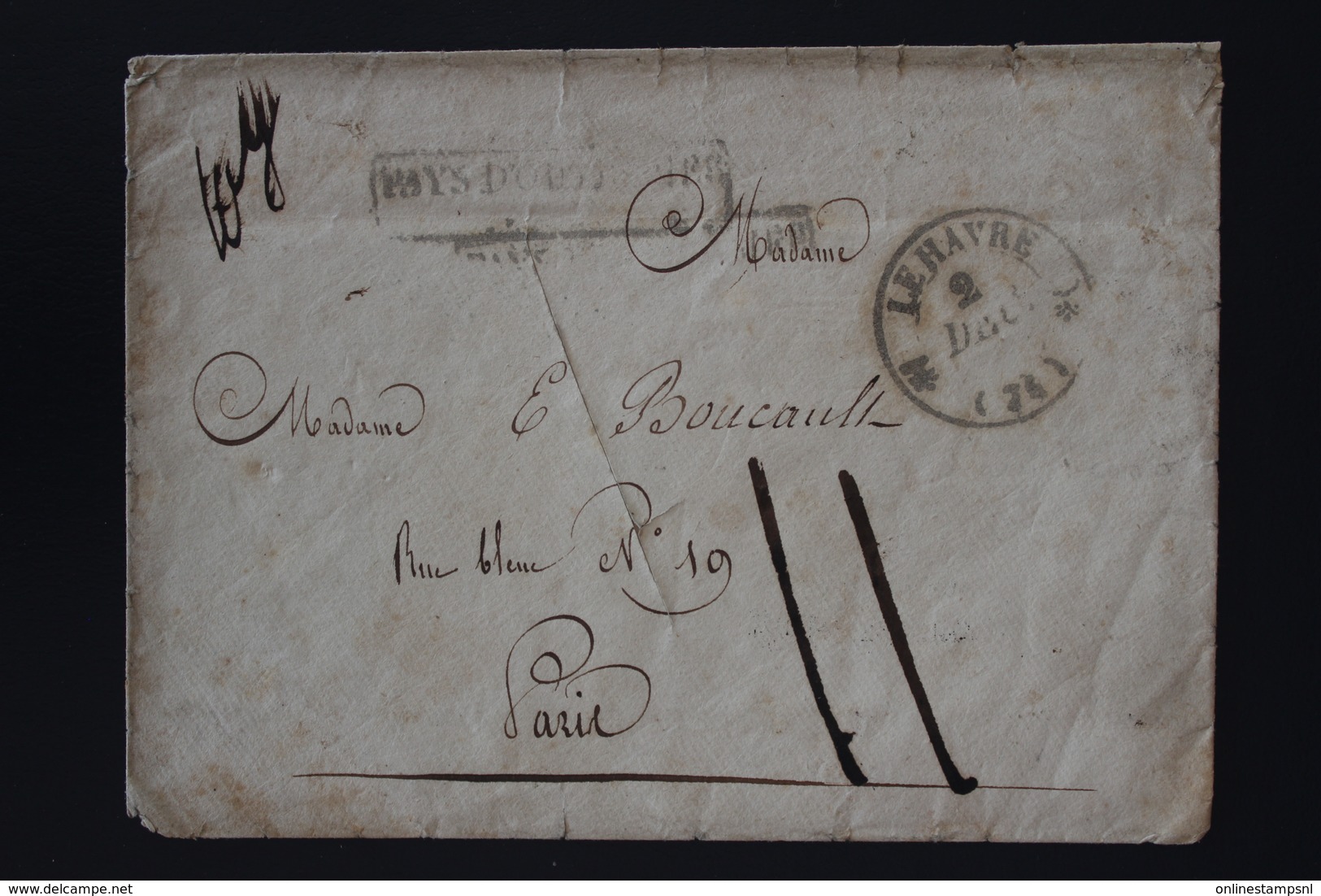 Guadeloupe Cover Disinfected By Slit / Désinfecté Fendre  Dec 1831 BAsse Terre / Pays D'Outremer Date In Blue (back) - Lettres & Documents