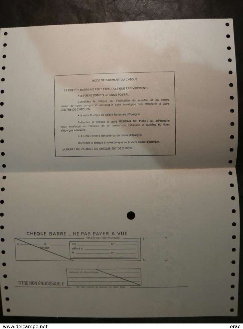 Chèque Postal SPECIMEN Sur Document - Les Ateliers Réunis Bordeaux - Assegni & Assegni Di Viaggio