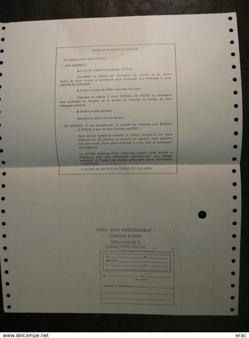 Chèque Postal SPECIMEN Sur Document - Les Ateliers Réunis Bordeaux - Chèques & Chèques De Voyage