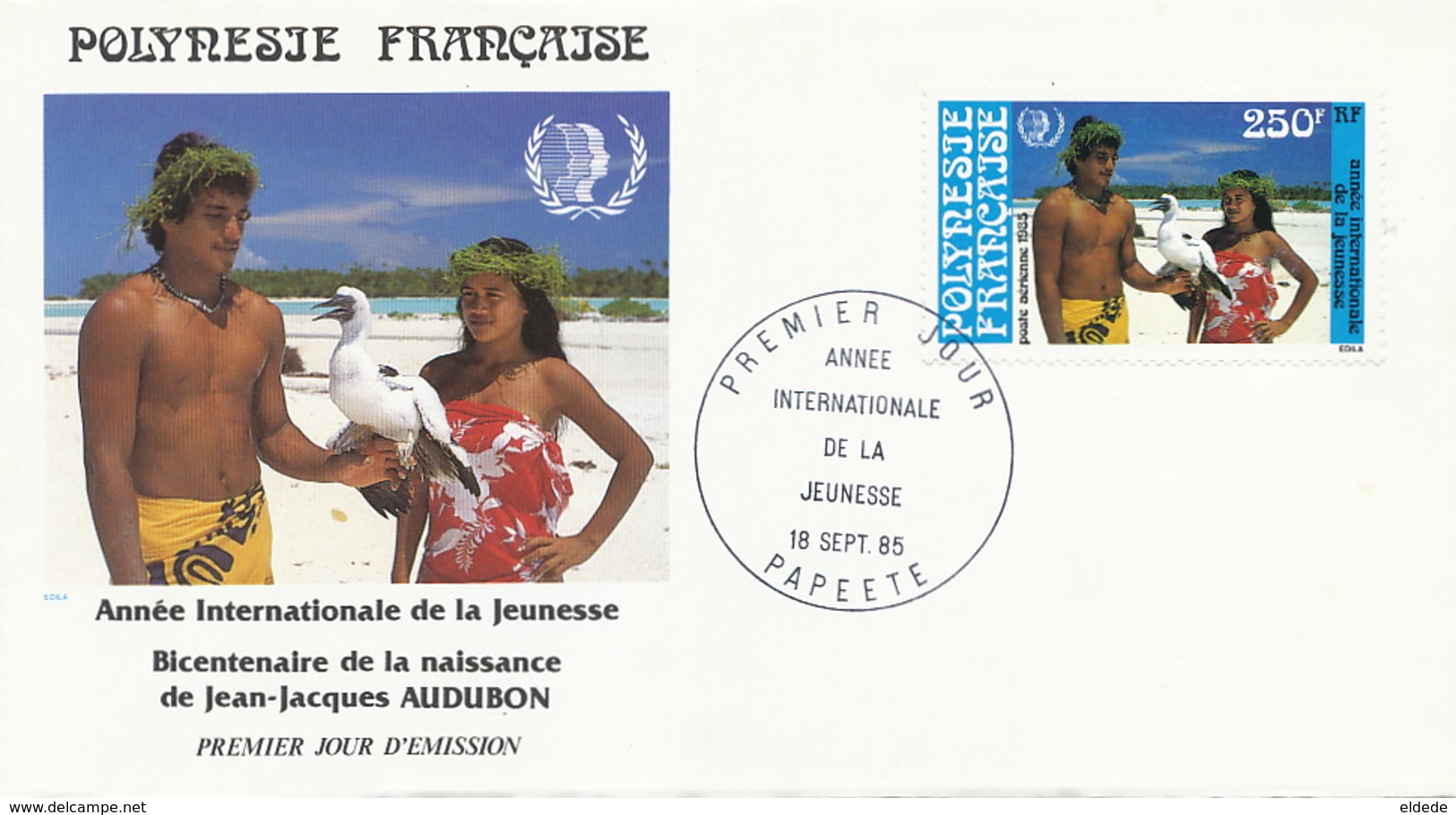 First Day Cover Tahiti Papeete 1985 Vahiné Bicentenaire JJ Audubon Born In Cayes Haiti - Polynésie Française