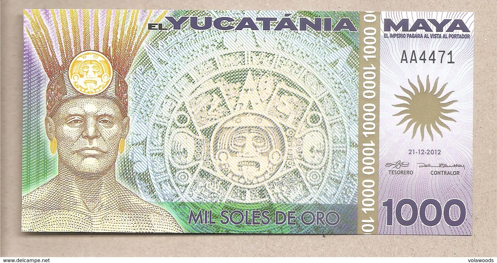 Yucatania - Banconota Di Fantasia Non Circolata FdS Da 1.000 Soles De Oro - 2012 - Altri & Non Classificati