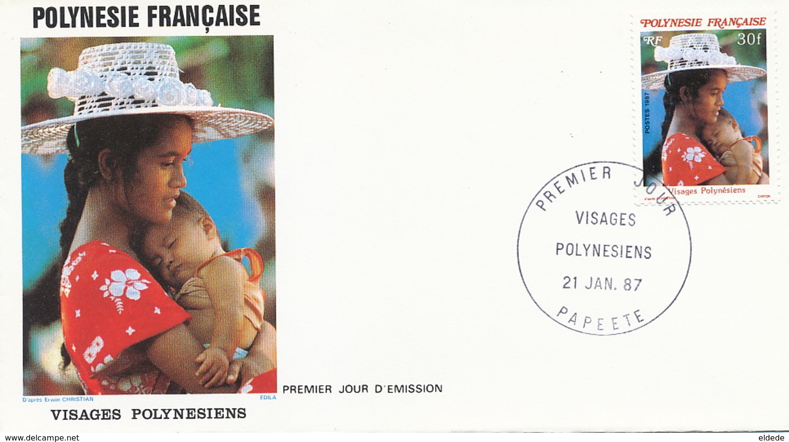 First Day Cover Tahiti Papeete 1987  Visages Polynesiens  Mère Et Enfant - Frans-Polynesië