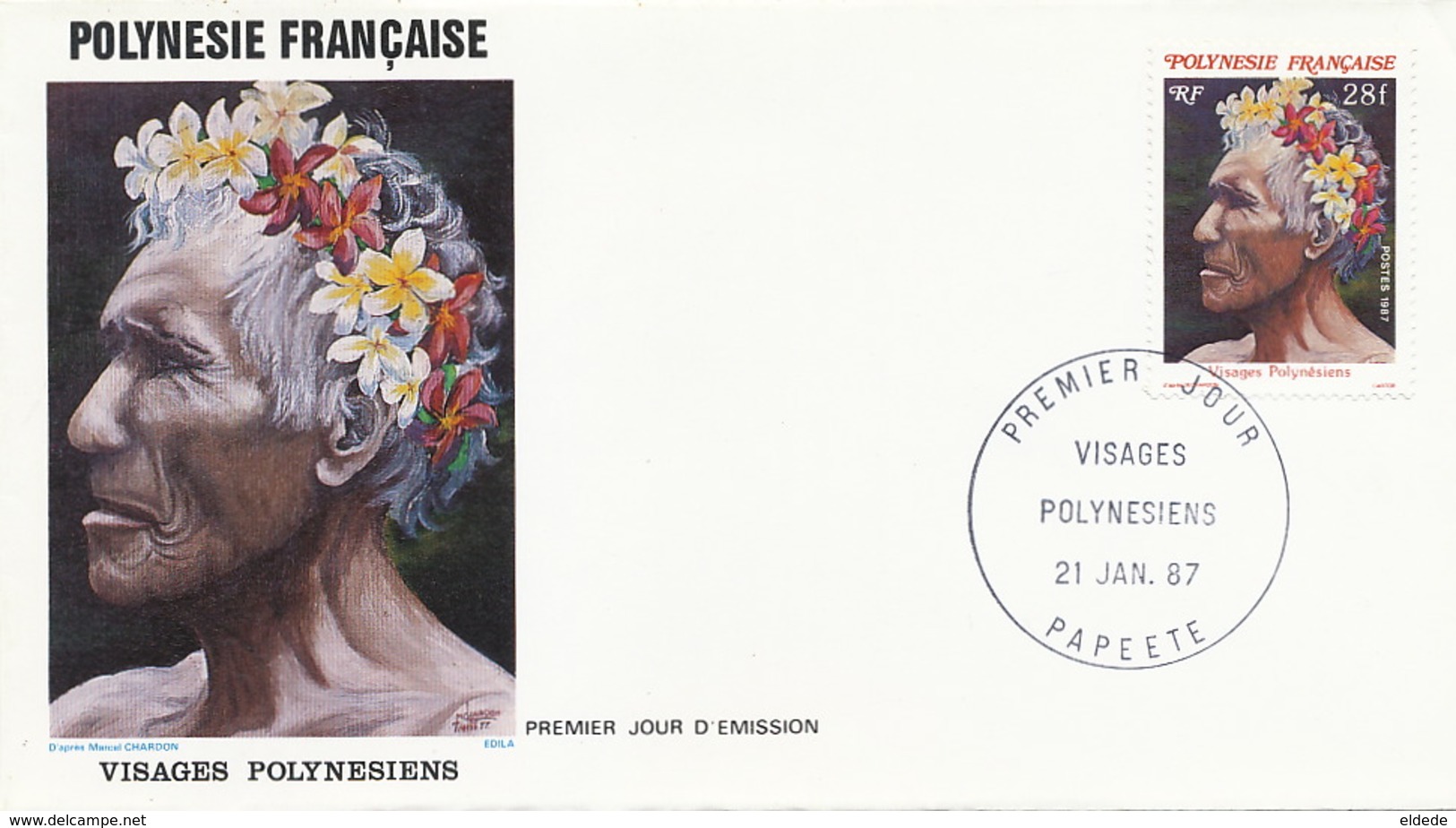 First Day Cover Tahiti Papeete 1987  Visages Polynesiens  Profil Vieil Homme - Polynésie Française